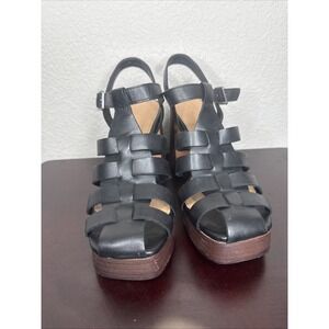 Crown Vintage Womens Sandal 9.5 Festival Boho Chic Hippie Chunky Black Leather